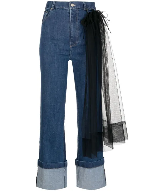 ACT Nº1 tulle-panel cropped jeans Blue PSP2202