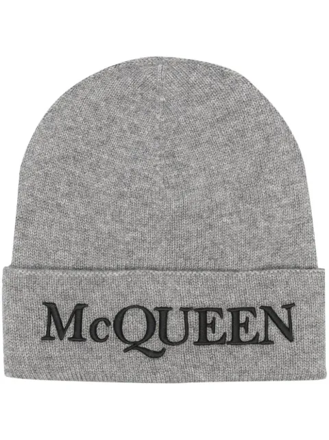 Alexander McQueen embroidered-logo ribbed beanie Grey 6631954201Q