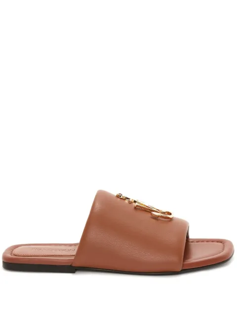 JW Anderson Anchor logo-plaque leather flat sandals Brown ANW39026A16141