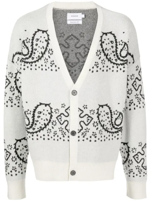 RHUDE bandana stripe-knit cardigan White RHSS22CA01037422