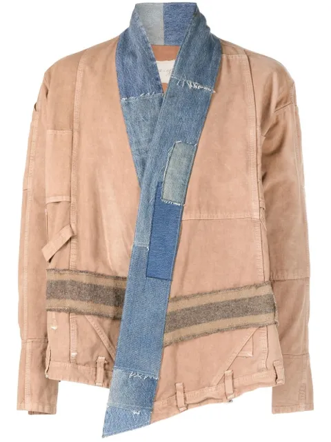 Greg Lauren patchwork-design denim-trim jacket Brown DM115