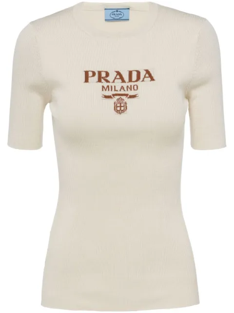Prada logo-intarsia silk jumper Neutrals P24T1FS22211MY