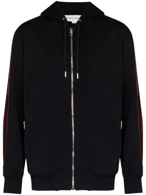 Alexander McQueen logo-tape zip-up hoodie Black 654794QTX75