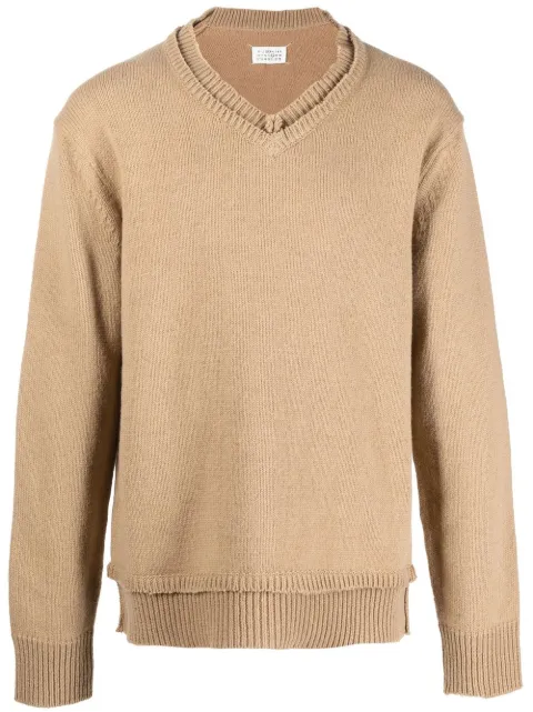 Maison Margiela V-neck elbow-patch jumper Neutrals SI1GP0002S18064