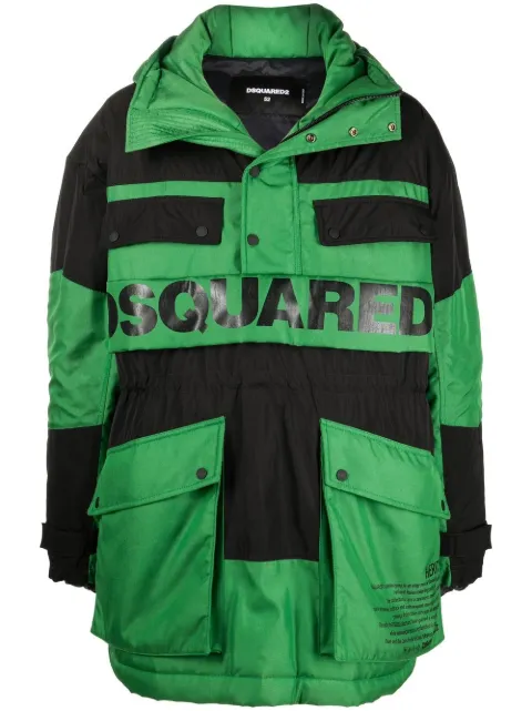 DSQUARED2 logo-print detail coat Green S71AA0427S60332