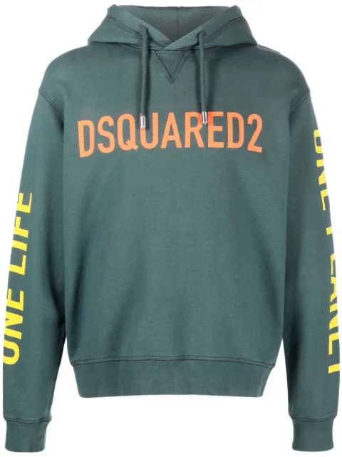 DSQUARED2 slogan-print cotton hoodie Green S78GU0065S25568