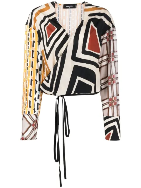 DSQUARED2 geometric-print wrap-front blouse Neutrals S72NC1003S60365