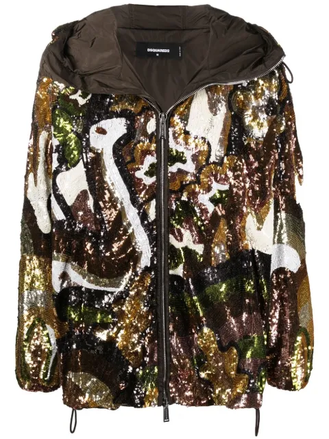 DSQUARED2 sequinned zip-up jacket Brown S71AN0401STZ055