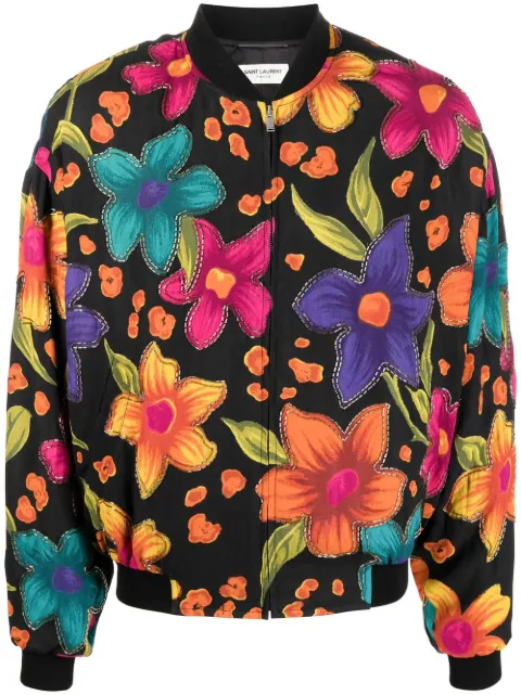 Saint Laurent floral-print bomber jacket Black 684941Y2E89