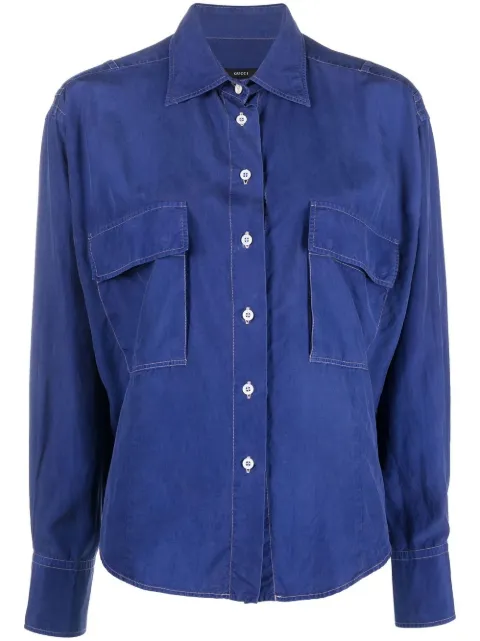 Gucci Pre-Owned 1990s contrast-stitch silk shirt Blue GUC350AC
