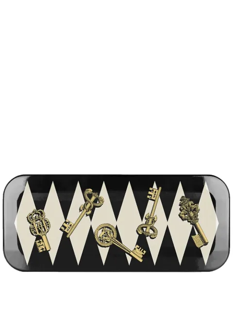 Fornasetti Chiavi gold and Rombi tray Black C21Z167