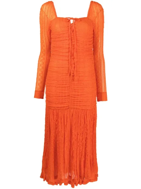 GANNI square-neck long-sleeve dress Orange T3185