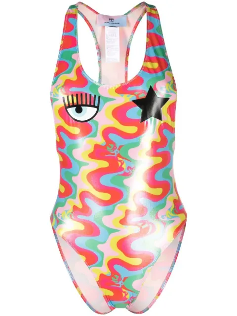 Chiara Ferragni abstract-print racerback one-piece Red A811632031888