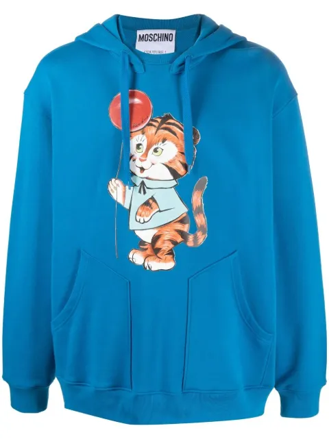 Moschino graphic print drawstring hoodie Blue A17157028