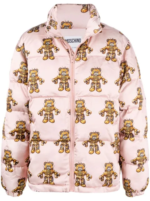Moschino graphic-print padded coat Pink V06047050