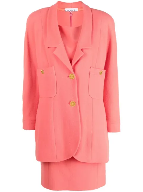 CHANEL Pre-Owned 1980s CC-button dress and blazer set Orange CHA2200PG