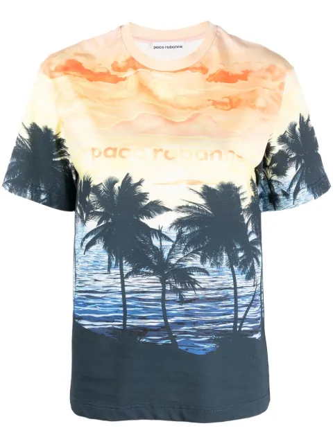 Rabanne graphic-print organic cotton T-shirt Blue 22FJTE093CO0421