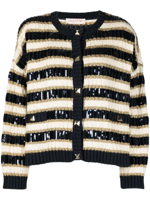Valentino Garavani Rockstud sequinned cardigan Neutrals BKA04F7A3