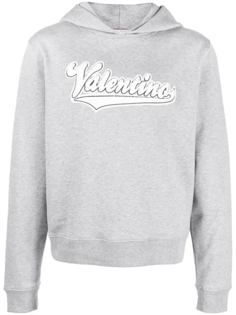 Valentino Garavani embroidered logo patch hoodie Grey VMF22U8RM