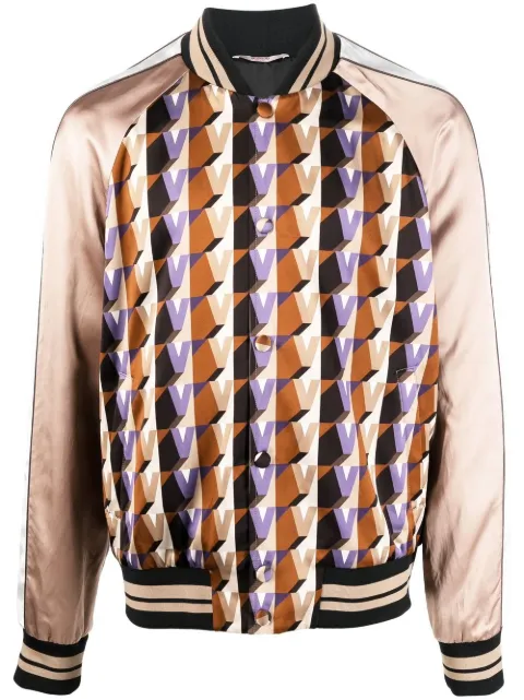 Valentino Garavani geometric-print bomber jacket Neutrals VCI0A08L7