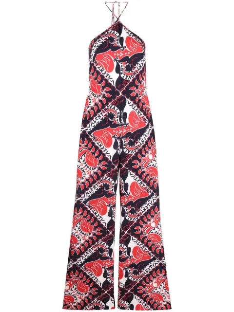 Valentino Garavani Archive Manifesto Bandana print silk jumpsuit Blue BVE1Y07AP