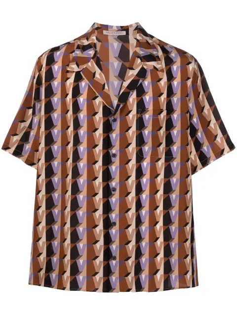 Valentino Garavani 3Dream logo printed silk shirt Brown VAAA908KR