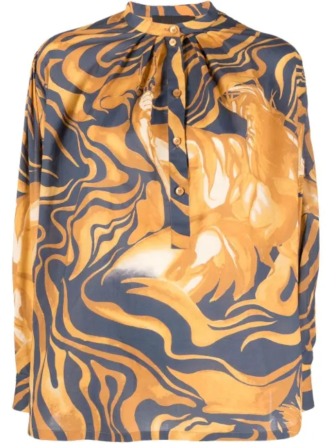 Alberta Ferretti abstract-print cotton blouse Yellow A02012920