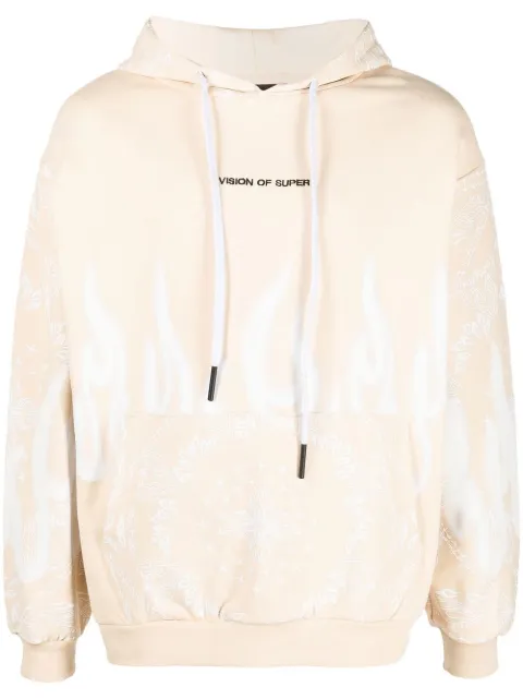 Vision Of Super flame graphic-print cotton hoodie Neutrals VS00026SFC