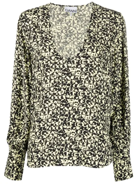 GANNI abstract-print blouse Black F6817