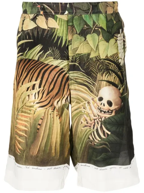Endless Joy Forest graphic-print silk shorts Green INTHEFORESTSHORTS