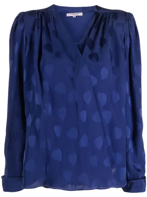 Saint Laurent Pre-Owned 1980s heart-motif V-neck silk blouse Blue YVSA600L