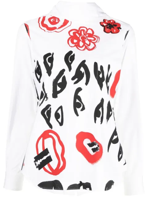 Comme Des Garçons Pre-Owned 2006 graphic painterly-print blouse White CODE600ST