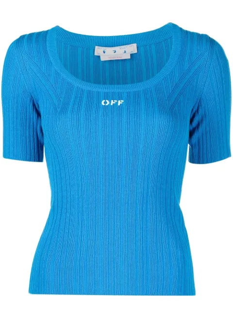 Off-White logo-print knit top Blue OWHE071S22KNI0014701