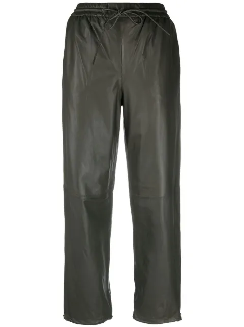 Yves Salomon drawstring-waist lambskin trousers Green 22WYP206XXAPARA8077