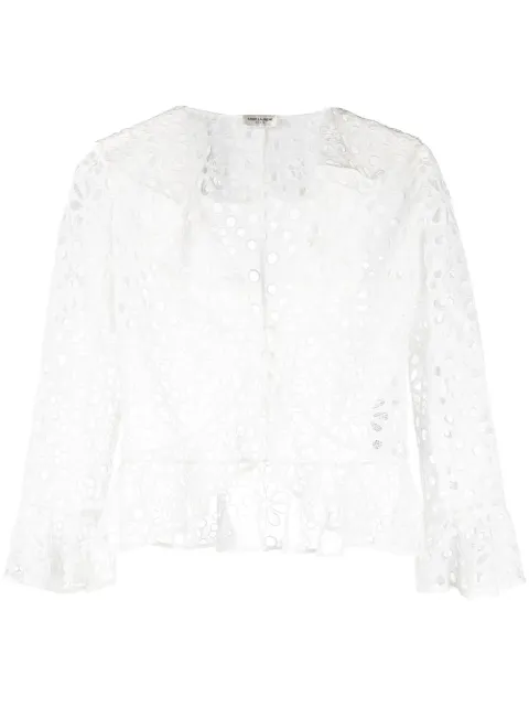 Saint Laurent embroidered-design long-sleeve blouse White 686567Y3E08