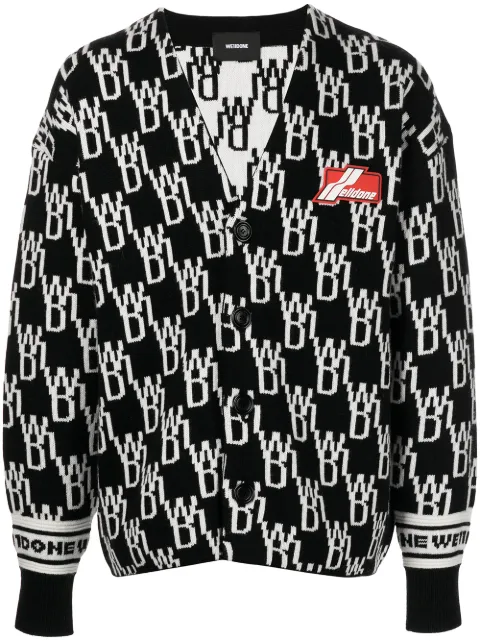 We11done monogram V-neck cardigan Black WDKC122639UBK