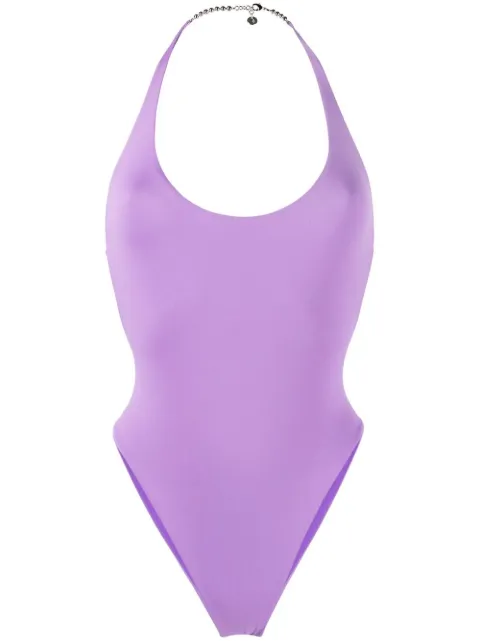 The Attico halterneck open-back swimsuit Purple 223WBB28PA15