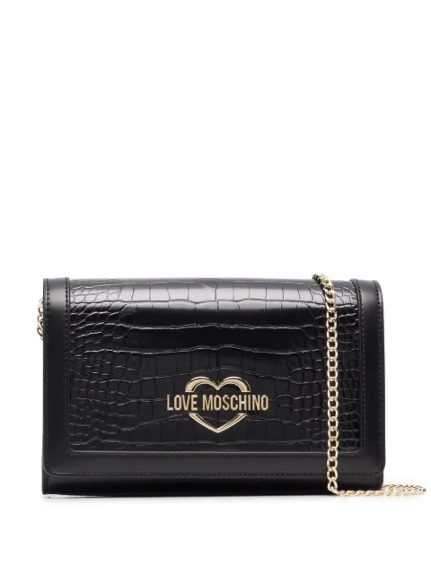 Love Moschino crocodile-effect heart-plaque shoulder bag Black JC4267PP0EKB1