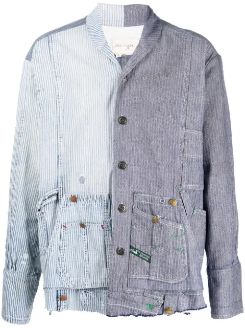 Greg Lauren striped patchwork cotton shirt Blue DM106