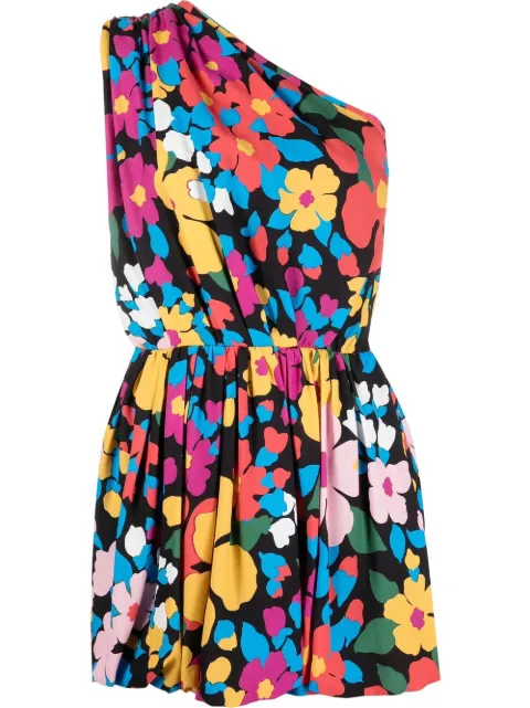 Saint Laurent floral-print one-shoulder mini dress Blue 692924Y3E65
