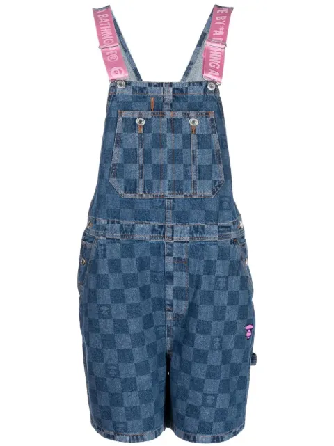 AAPE BY *A BATHING APE® Moonface check-print suspender shorts Blue ASP6869XXI