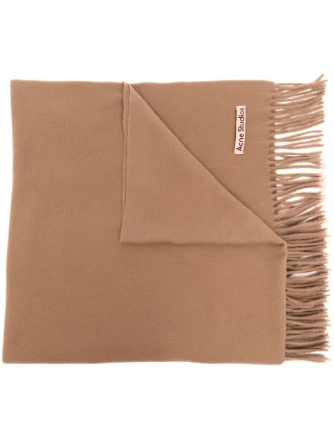 Acne Studios logo-tag frayed-edge scarf Brown CA0209