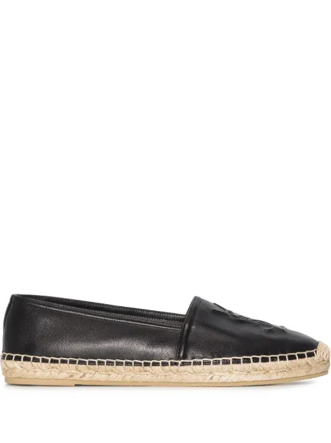 Saint Laurent embossed-logo leather espadrilles Black 458573AAALP