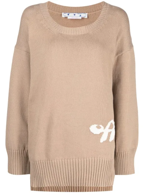 Off-White intarsia-logo ribbed jumper Brown OWHE076S22KNI0016203