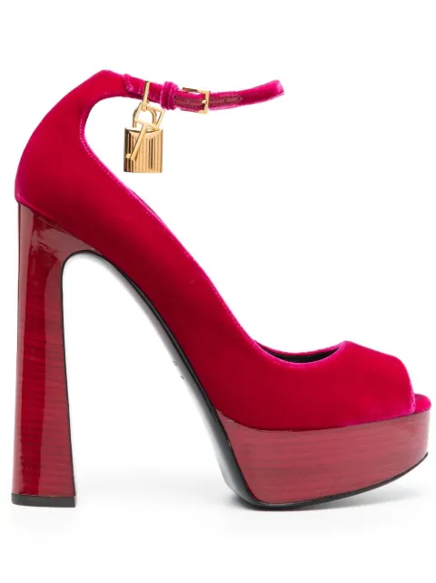 TOM FORD 145mm platform velvet sandals Pink W3112TTVE001
