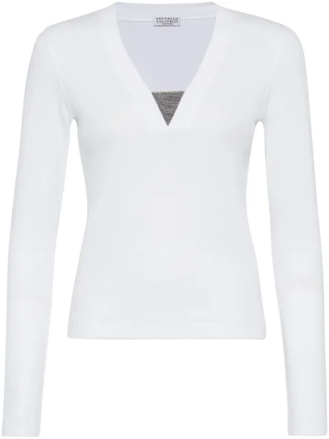 Brunello Cucinelli V-neck long-sleeve top White M0TC8EL682C159