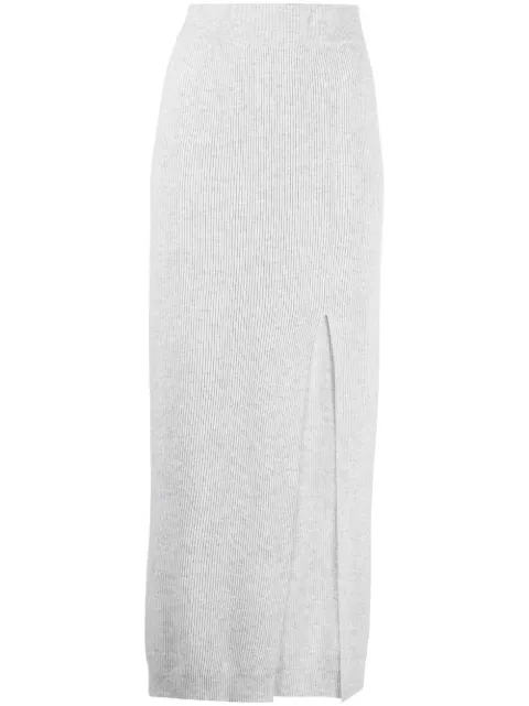 Brunello Cucinelli ribbed-knit side-slit skirt Grey M16134599C072