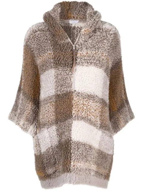 Brunello Cucinelli check-pattern cashmere poncho Neutrals M1F398609CSJ87