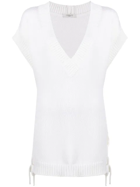 Charlott ribbed-knit V-neck top White 6888