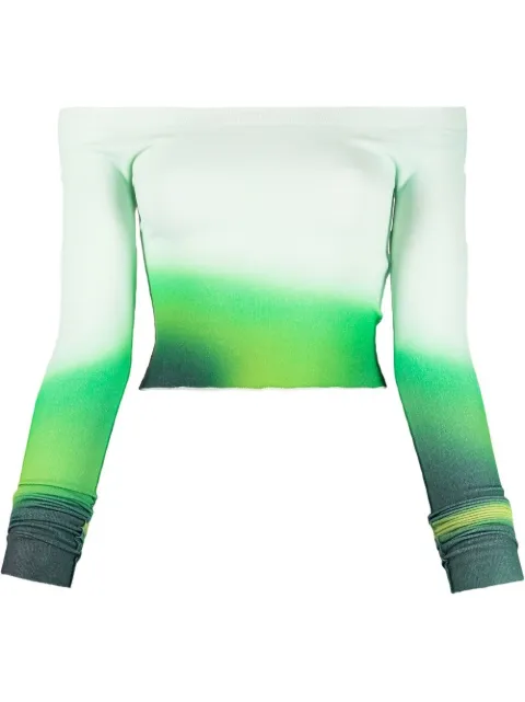 Off-White off-shoulder gradient style top Green OWHE080S22KNI0015545